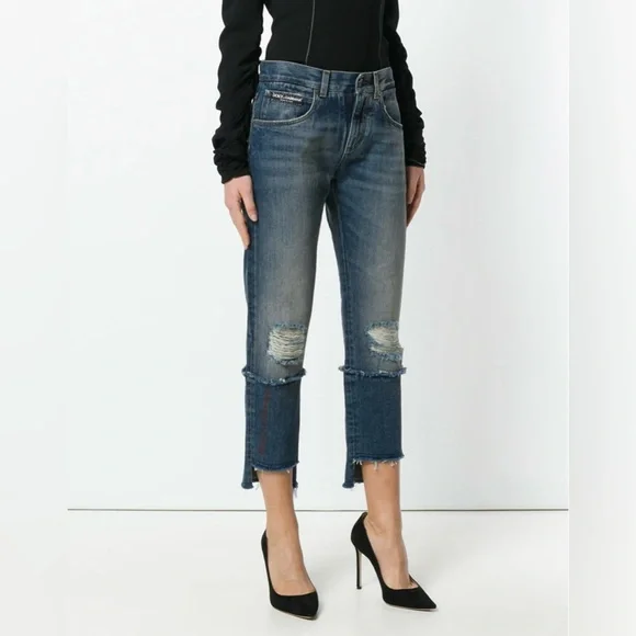 Dolce & Gabbana Distressed Ankle Jeans in Blue